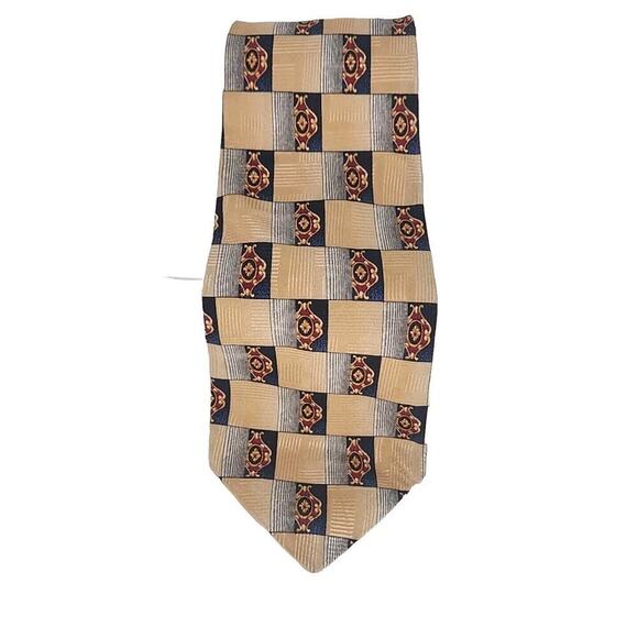 ROBERT TALBOTT Studio Men's Silk Necktie USA Designer Geometric Blue/Gold EUC - Picture 1 of 8